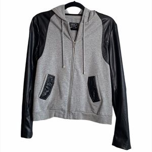 Trendy pleather hoodie.
